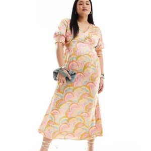 NWOT Never Fully Dressed Midaxi Dress Rainbow Metallic Size 14